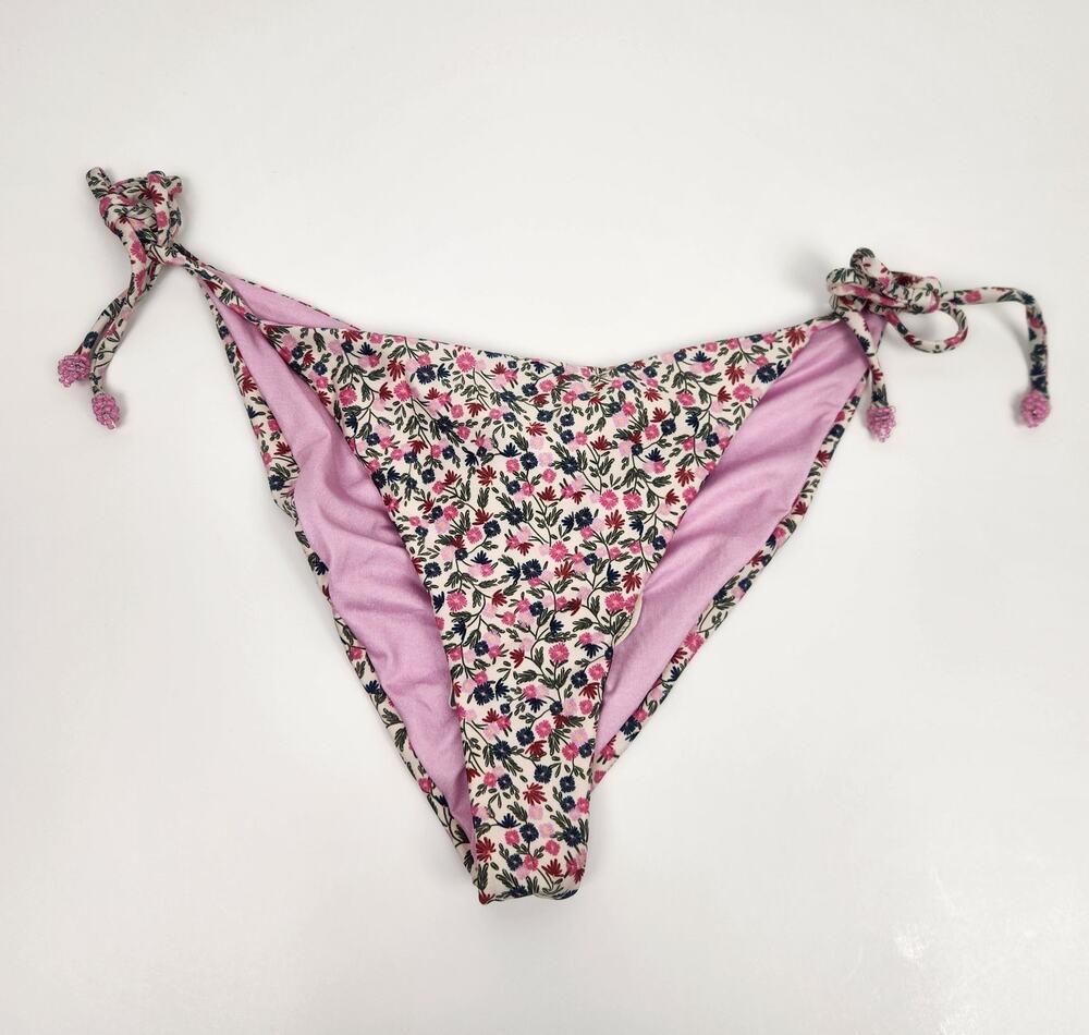 Agua Bendita Alegria Bikini Bottom in Pink Floral Size XL NWT Tie Strings Ruched